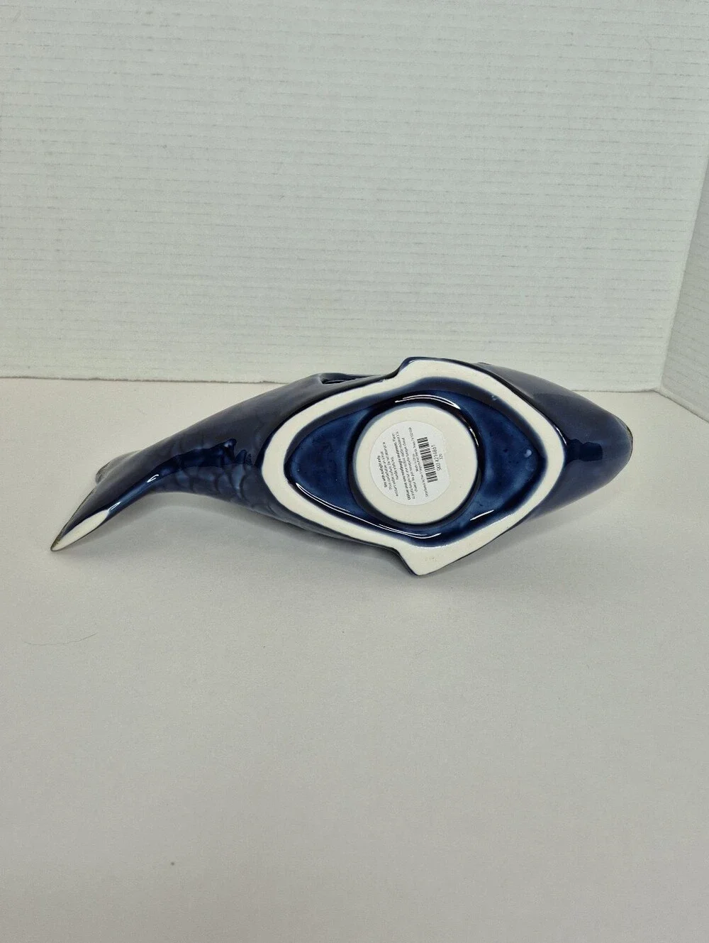 Pier 1 Vintage Cobalt Blue Ceramic Large Fish Tealight Candleholder NWT Rare